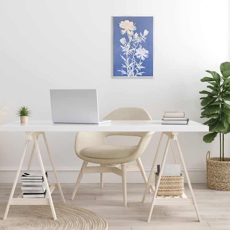 Stupell Cerulean Botanical Pattern Wall Plaque Art Design By Petals Prints Design