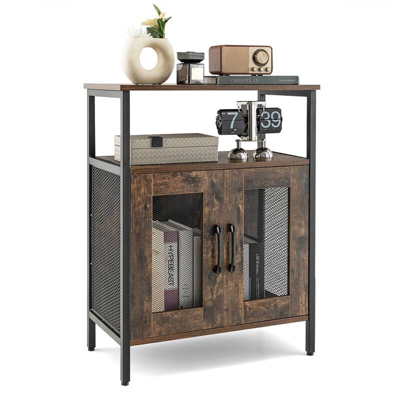 Gymax Industrial Liquor Bar Cabinet Buffet Sideboard Detachable Wine
