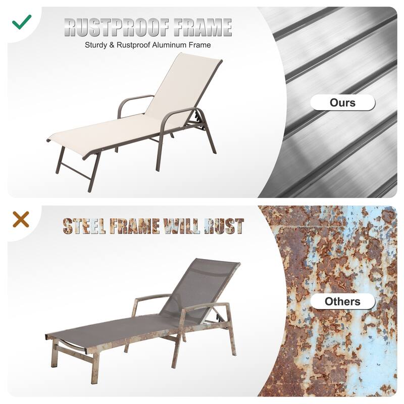 Crestlive Products Outdoor Aluminum Chaise Lounge Chair with Adjustable Backrest