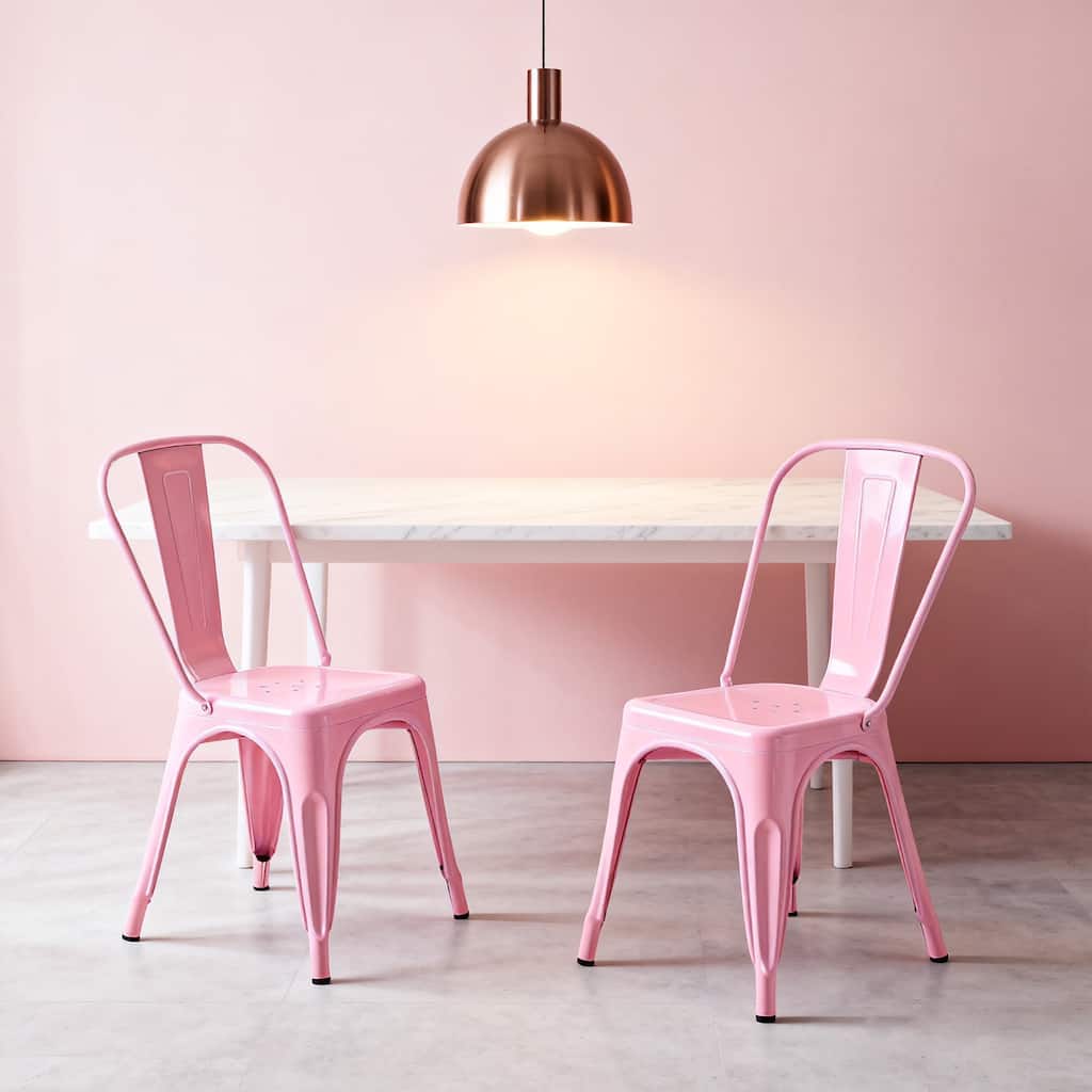 18" Modern Industrial Metal Stackable Pink Dining Chair, 2PCS - 18" W X 18" D X 33" H