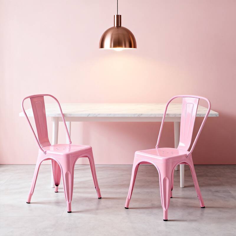 18" Modern Industrial Metal Stackable Pink Dining Chair, 2PCS - 18" W X 18" D X 33" H