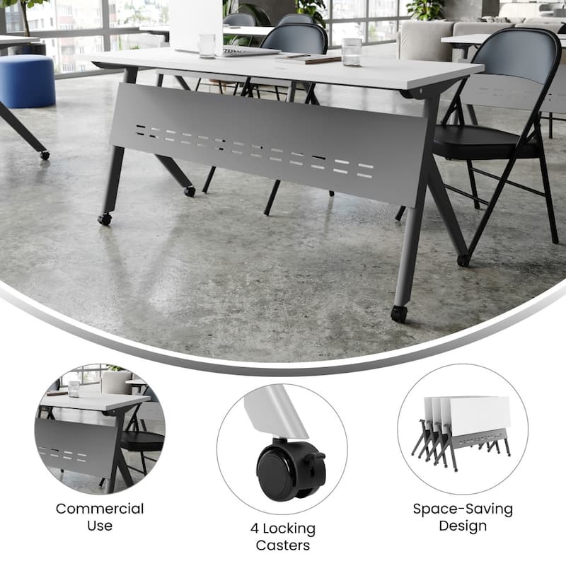 Commercial Nesting Flip Training Table with Steel Frame and Y-Legs - 23.5"W x 60"D x 30"H