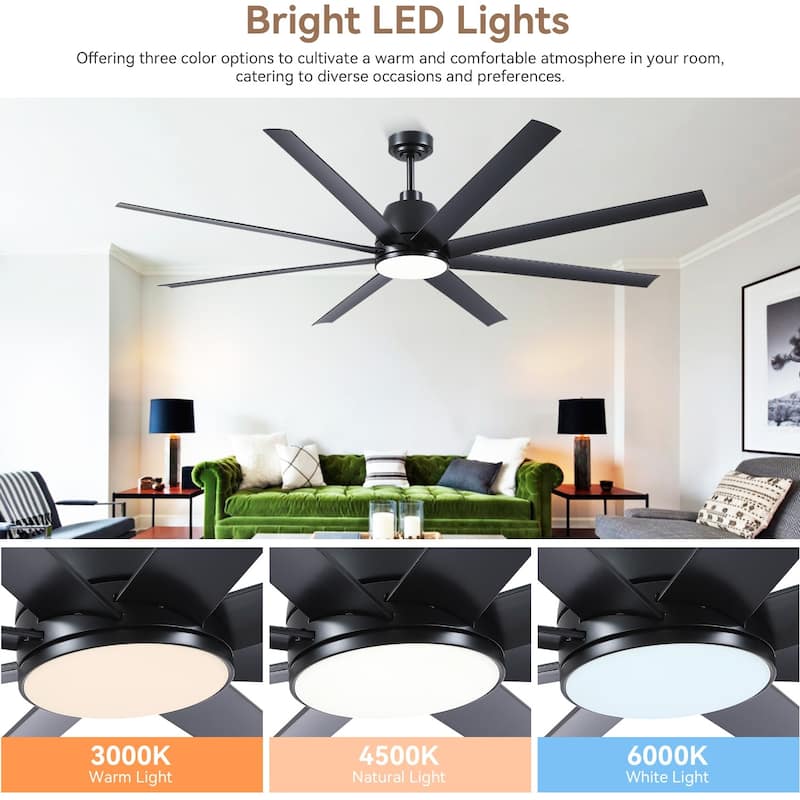 72 Inch Large Ceiling Fan with Light and Remote for Large Living Room Warehouse Outdoor Patio Farmhouse - 72 Inches