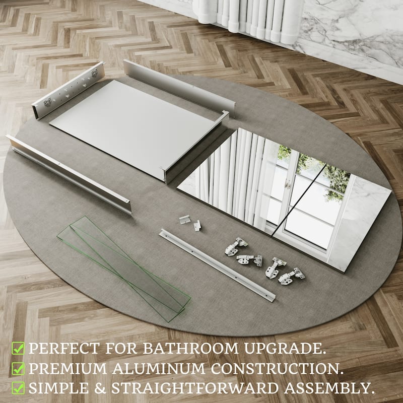 Modland 30"-36"W x 24"H Double Door Bathroom Medicine Cabinet with Mirror,Aluminum Frame