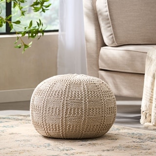 Hortense Indoor Cotton Knitted Round Pouf by Christopher Knight Home