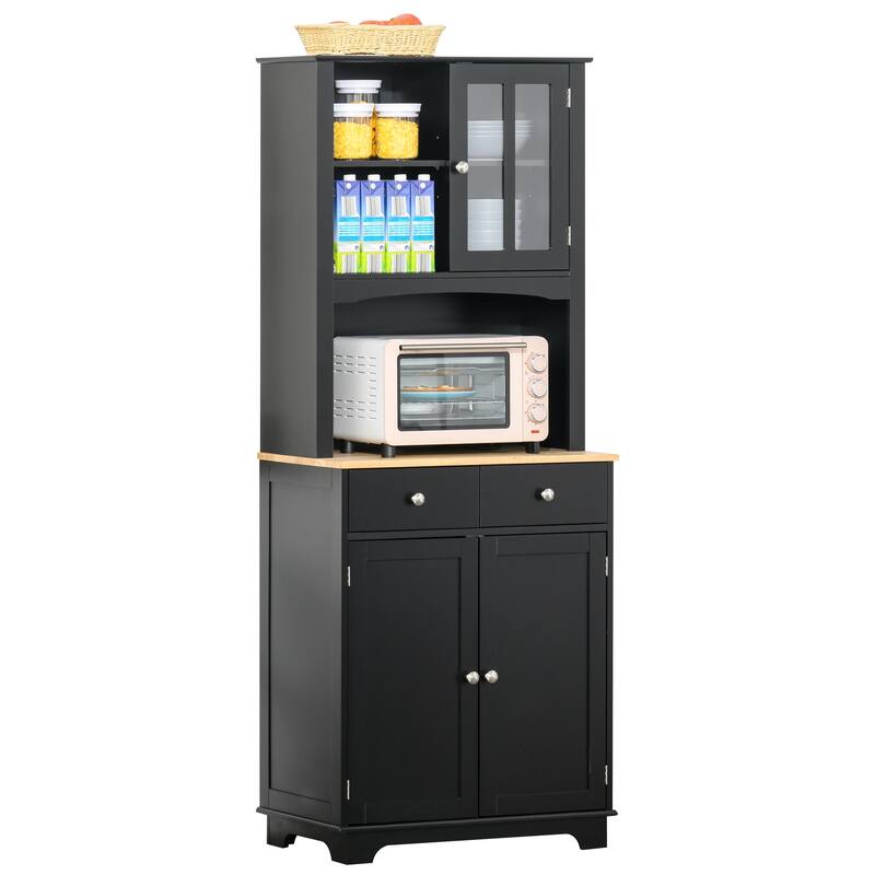 HOMCOM 67" Kitchen Buffet with Hutch, Pantry with Framed Doors, 2 Drawers, and Open Microwave Countertop - 26.75"x 15.5" x 67"