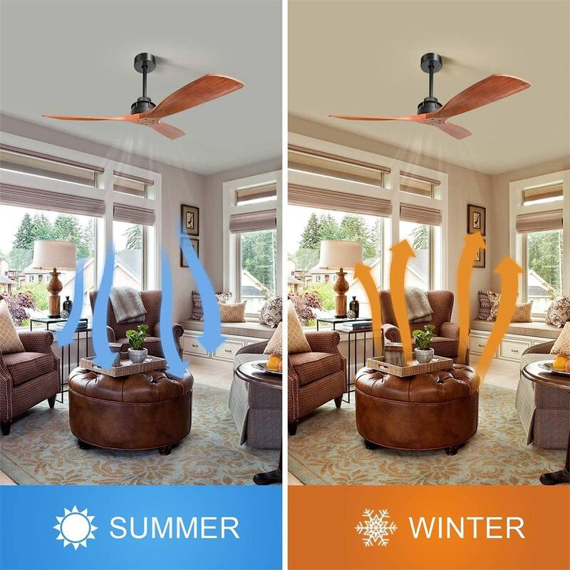 52"/60"/48" Noiseless Walnut Wood Ceiling Fan with Remote Control, Integrated Light Optional