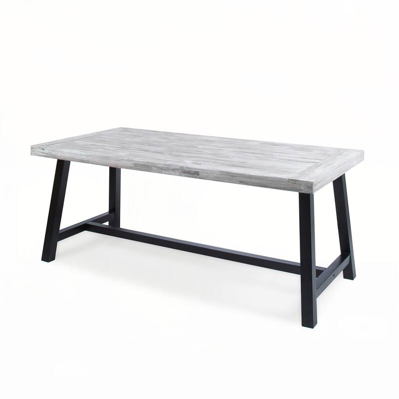 Outdoor Light Grey Sandblast Finish Acacia Wood Dining Table
