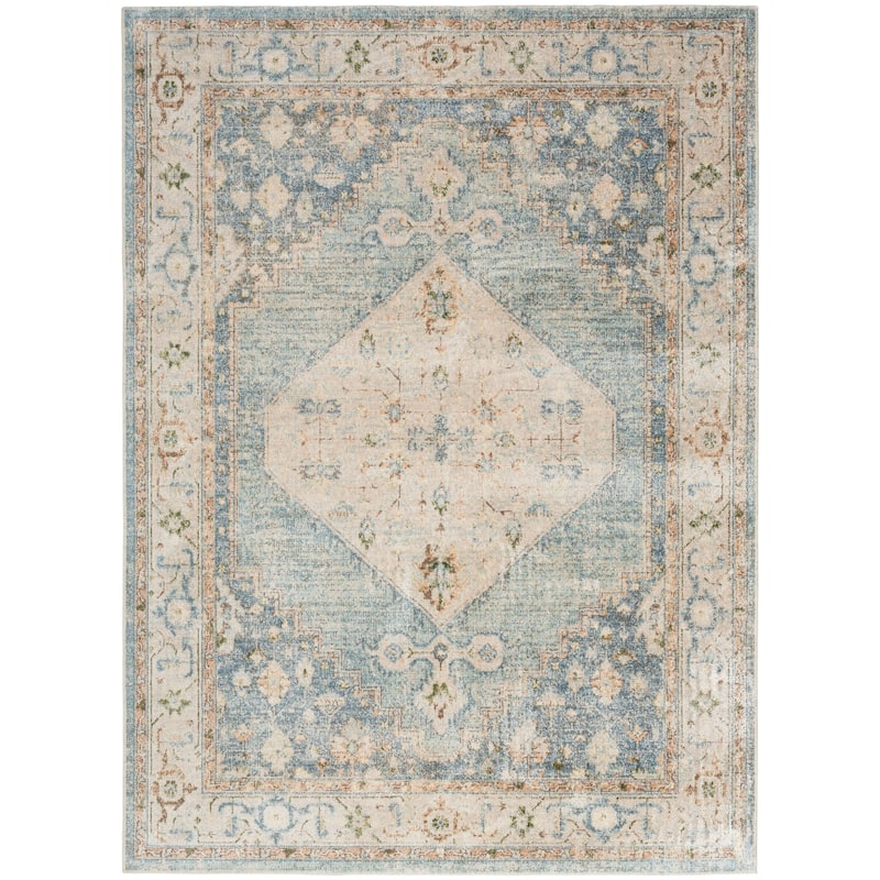 Nourison Abby Machine Washable Indoor only Persian Distressed Area Rug - 4' x 6' - Silver/Blue - Rectangle