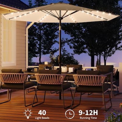 10 Ft Patio Umbrella with Solar Lights for Pool, Deck, Backyard