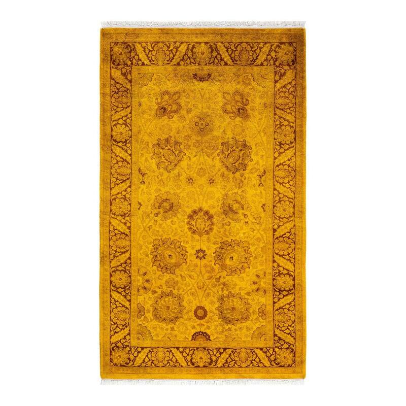 Overton Hand Knotted Wool Vintage Inspired Modern Contemporary Overdyed Yellow Area Rug - 3' 0" x 5' 3"
