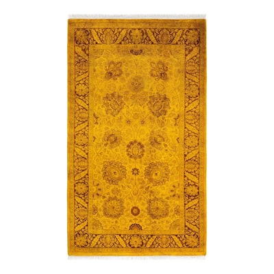 Overton Hand Knotted Wool Vintage Inspired Modern Contemporary Overdyed Yellow Area Rug - 3' 0" x 5' 3"