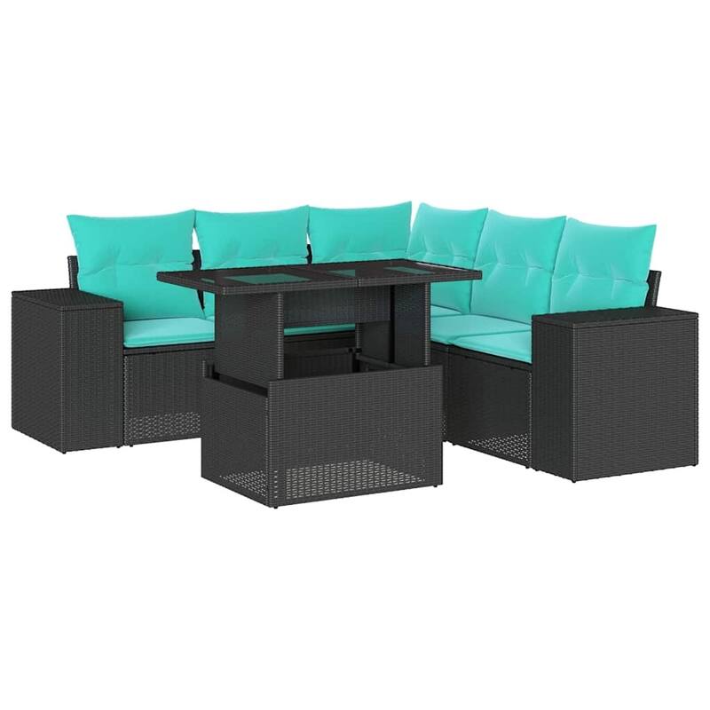 vidaXL Patio Sofa Set with Cushions Table and Couches 6 Piece Poly Rattan - 24.4" x 24.4" x 27.2"