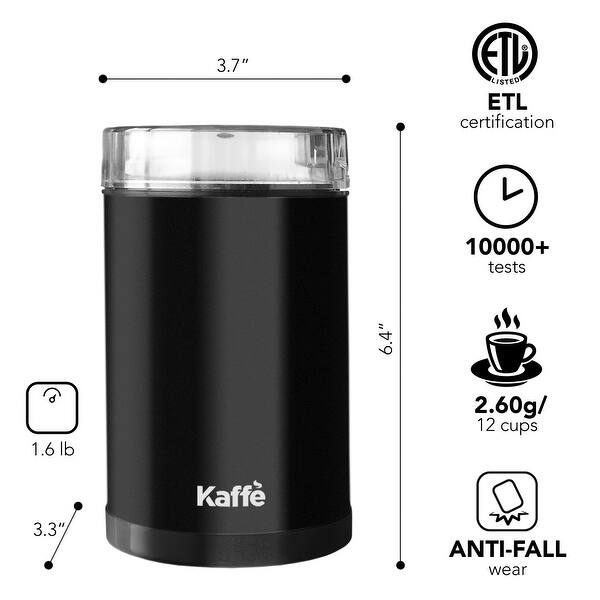 Electric Coffee Grinder by Kaffe, 3oz - On/Off Button. Brush Included