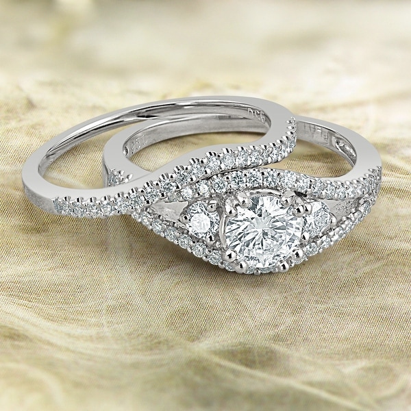 Auriya Platinum 1 1/2ctw 3-Stone Diamond Engagement Ring Set Certified. Opens flyout.