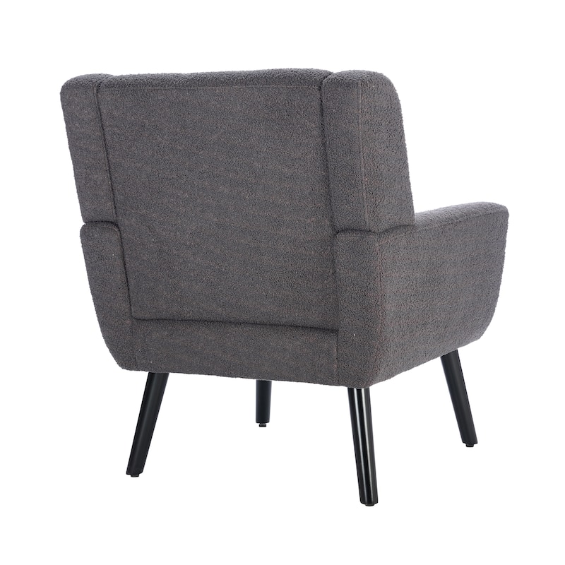 Grey Teddy Modern 29.53" Upholstered Buttons Tufted Accent Chair with Black Solid Wood Legs