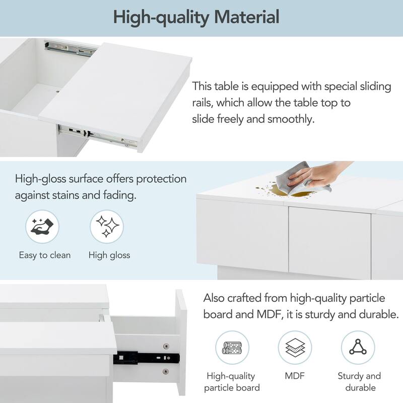 Modern Stylish Coffee Table Extendable Coffee Table with 2 Large Storage Compartments 2 Drawers, for Living Room