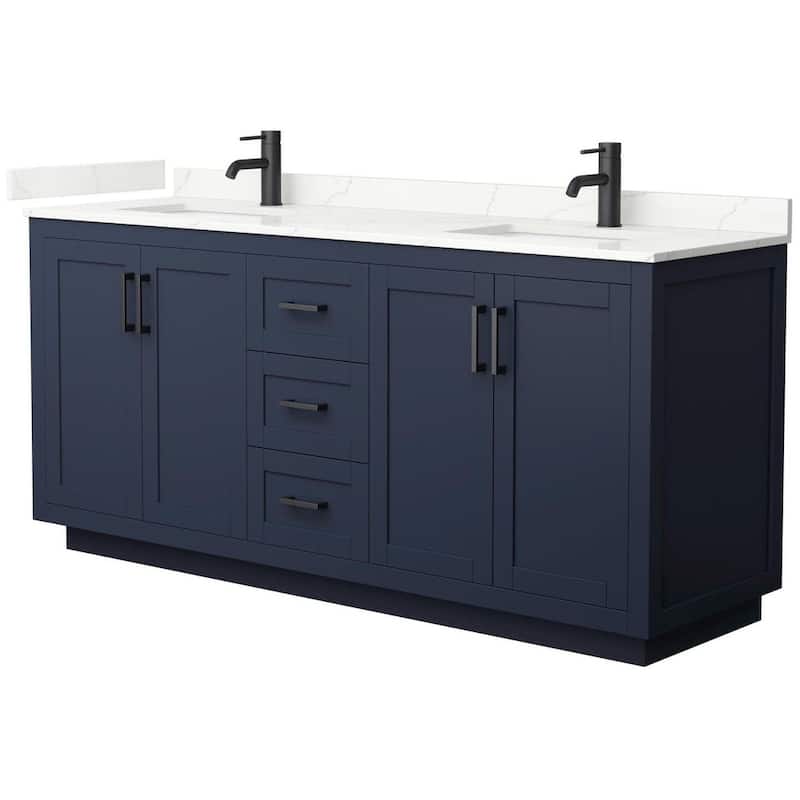 Wyndham Collection WCF292972D-QTZ-UNSMXX Miranda 72" Free Standing - Dark Blue / Giotto Quartz Top / Matte Black