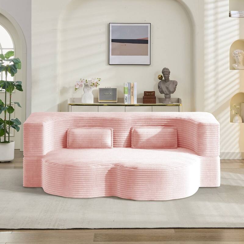 Modern 78.7" Floor Sofa With 2 Pillows For Small Pace Living Room, Convertible Sleeper Sofa Bed