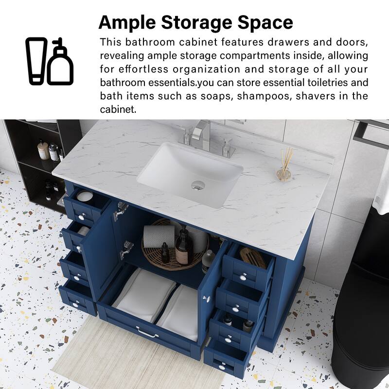 48 inch Plywood Single Sink Freestanding Bath Vanity with White Marble Top - 48" x 22"