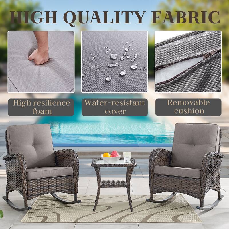 Pocassy 3 Pieces Outdoor Rocking Chairs with Side Table Patio Set.
