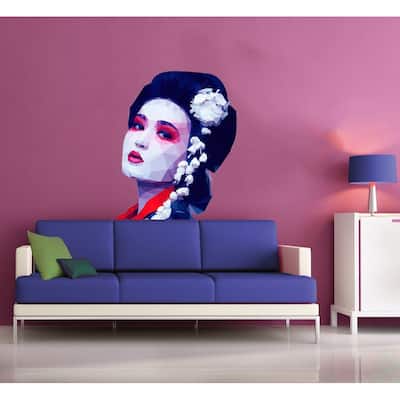 Geisha Polygonal Wall decal, Asian Dancing Girl Polygon Modern wall art, sticker