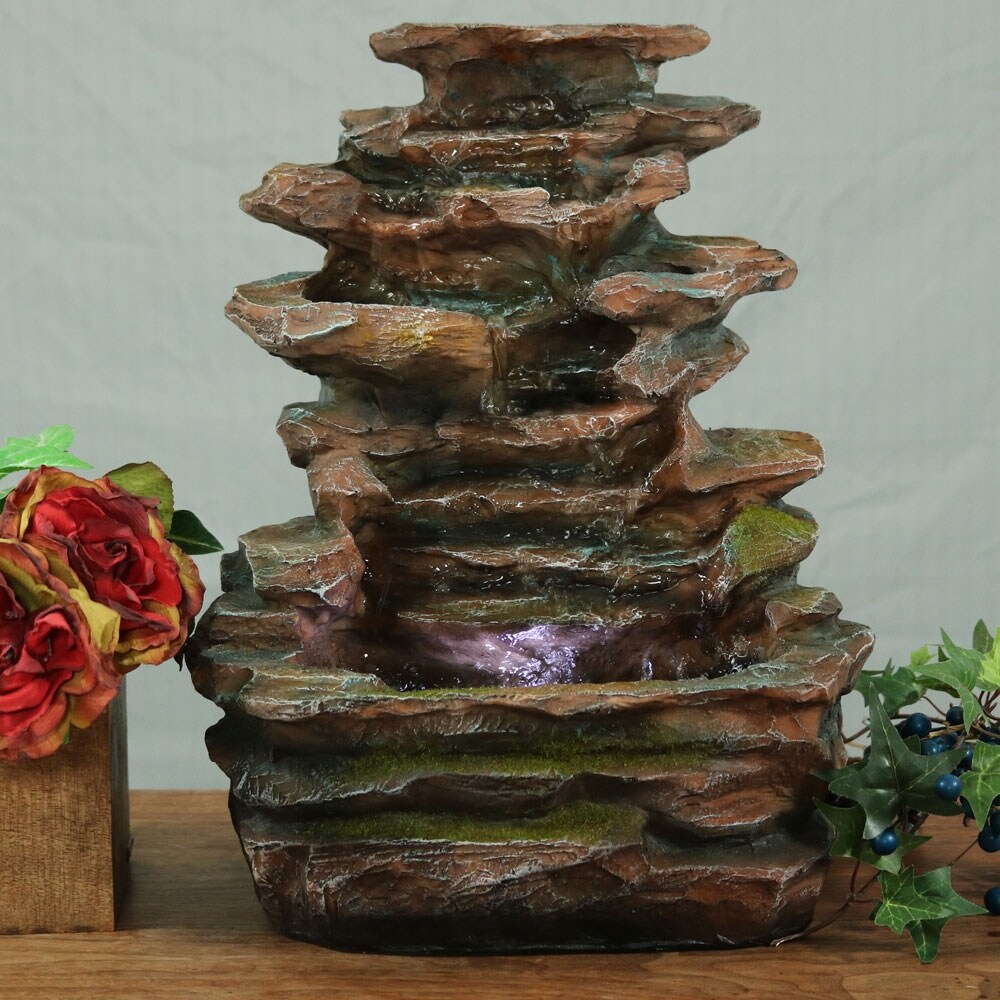 Shop Sunnydaze Soothing Rock Falls Tabletop Fountain with LED Lights 15