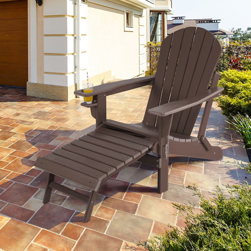 Costway Patio Folding Adirondack Chair HDPE All-Weather Pull-Out - 30''x 53''x 36.5''