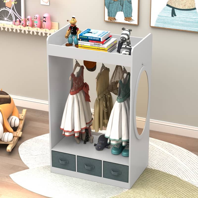 Kids Open Hanging Armoire Closet with Mirror