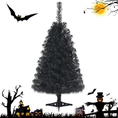 Gymax 3 Ft Un-lit Black Halloween Tree Artificial Tabletop Christmas - See Details