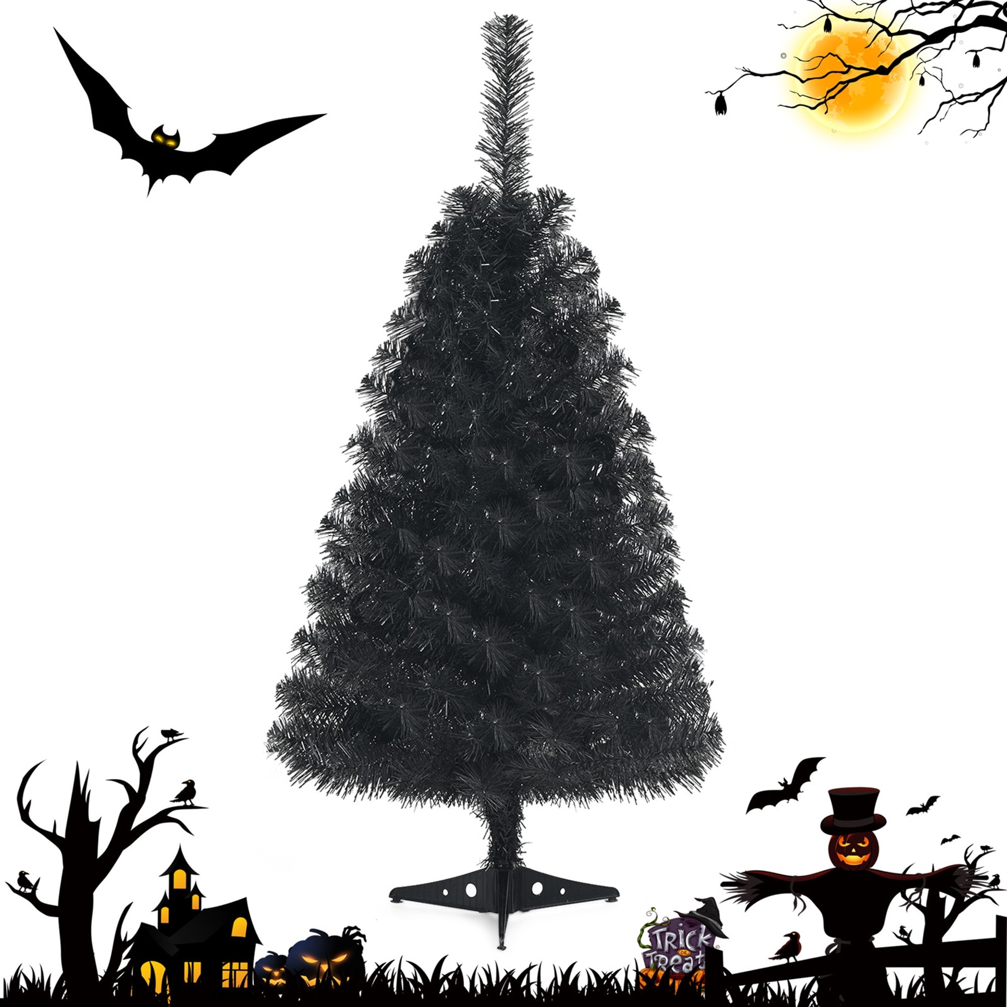 Gymax 3 Ft Un-lit Black Halloween Tree Artificial Tabletop Christmas - See Details
