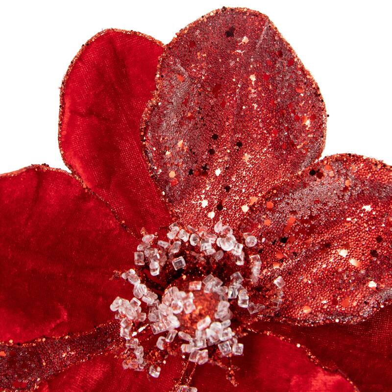18" Red Velvet Icy Glittered Christmas Flower Pick - 18