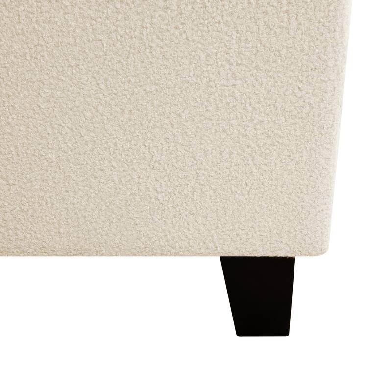 King Size Upholstered Bed Frame with High Back Headboard, Teddy Velvet, Solid Wood Legs, No Box Spring Needed