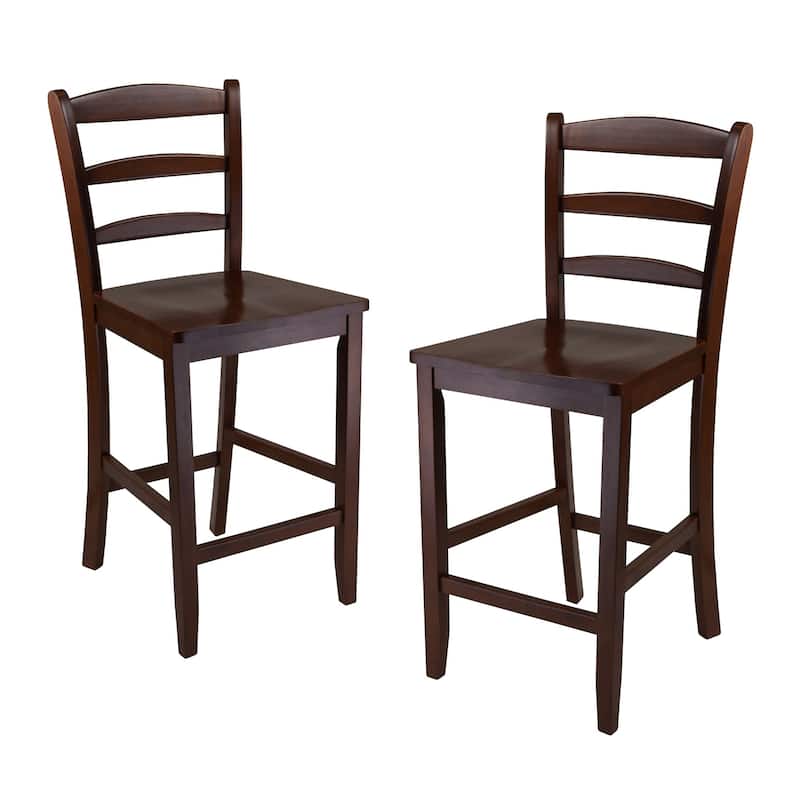 Set of 2 Antique Walnut Ladder Back Design Counter Stool 39.25"