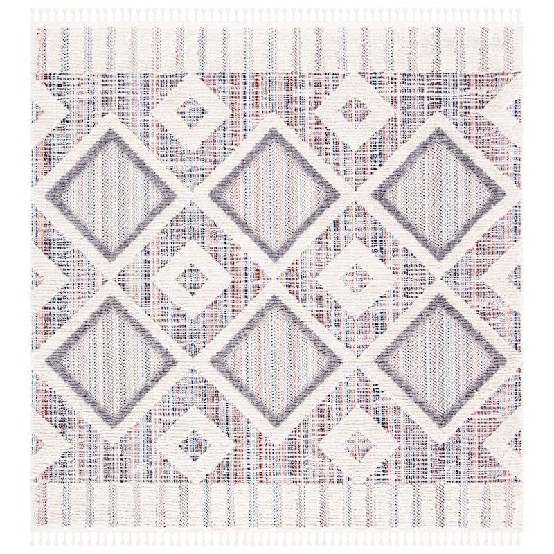 SAFAVIEH Marrakech Moroccan Elenore Boho Braided Tassel Area Rug - 6'7" Square - Grey/Multi