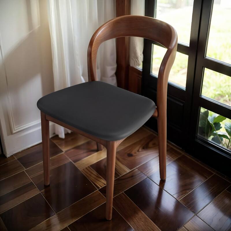 Premium Solid Wood Dining Chairs - Set Of 2 Mid-Century Modern Kitchen Chairs With Black Cushions