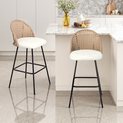 2 Set Rattan 27" Upholstered Chenille Full Back Counter Stool
