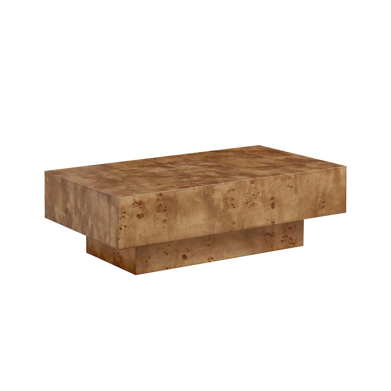 43.31" Mid-Century Modern Rectangle Burl Wood Veneer Coffee Table