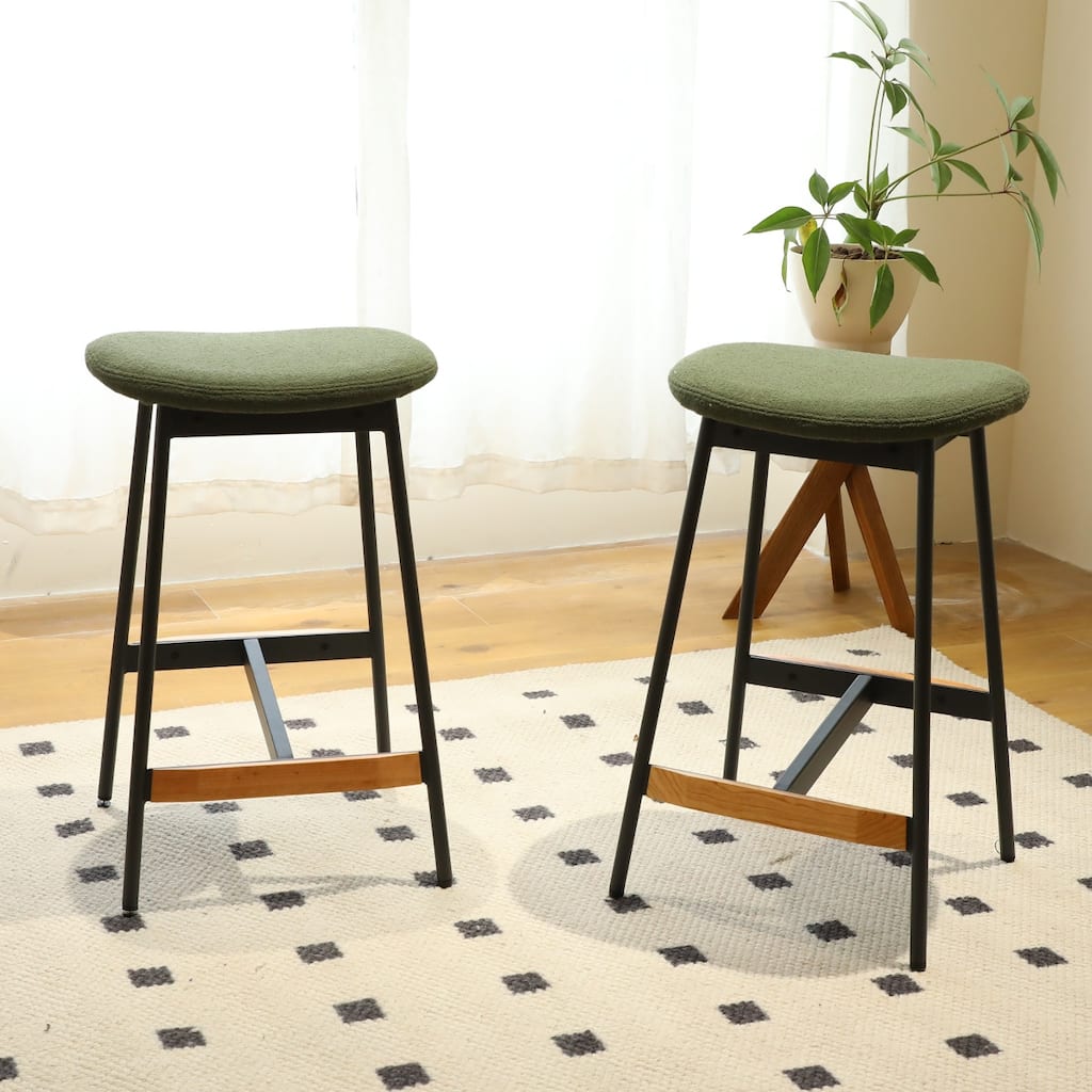 Set of 2 Modern Backless Upholstered Counter Bar Stools.