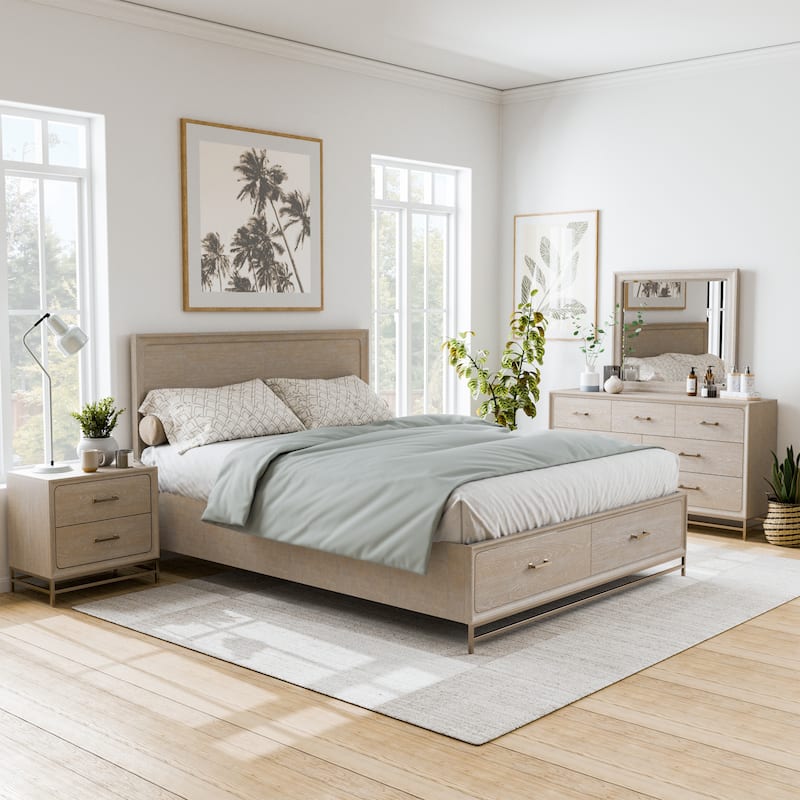 Furniture of America Drayden Transitional Oak Solid Wood 4-Piece Bedroom Set - Queen