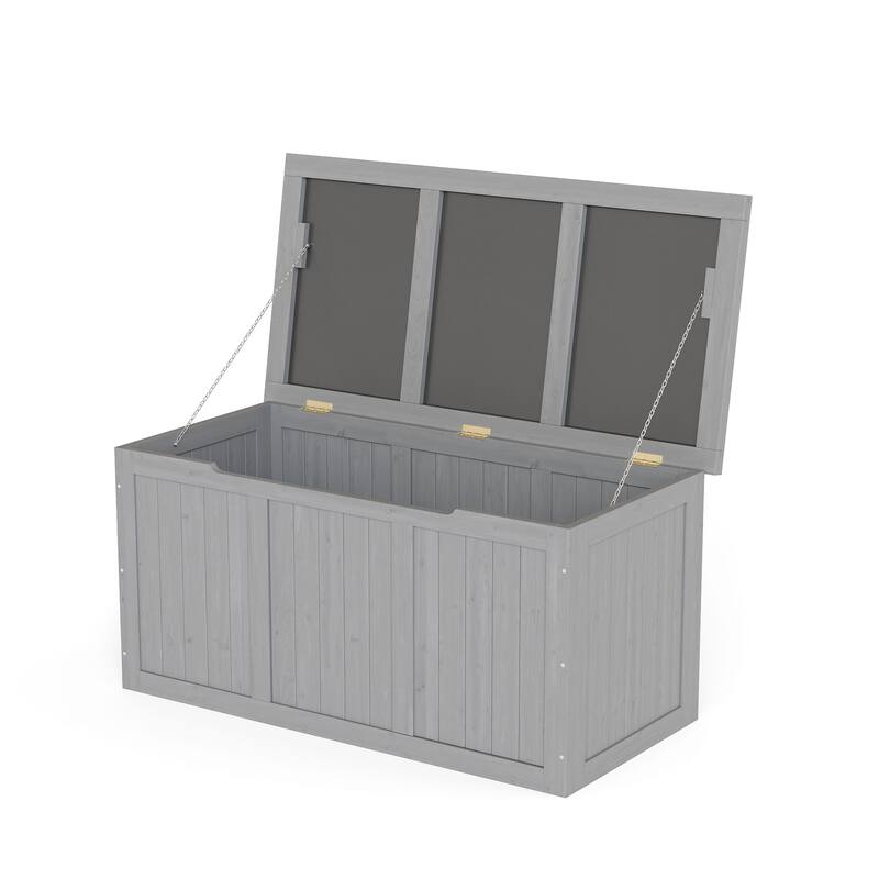 67 Gallon Wooden Deck Box Solid Wood Storage Box Seat & Table Top for Patio Furniture Cushions, Pool Toys & Garden Tools