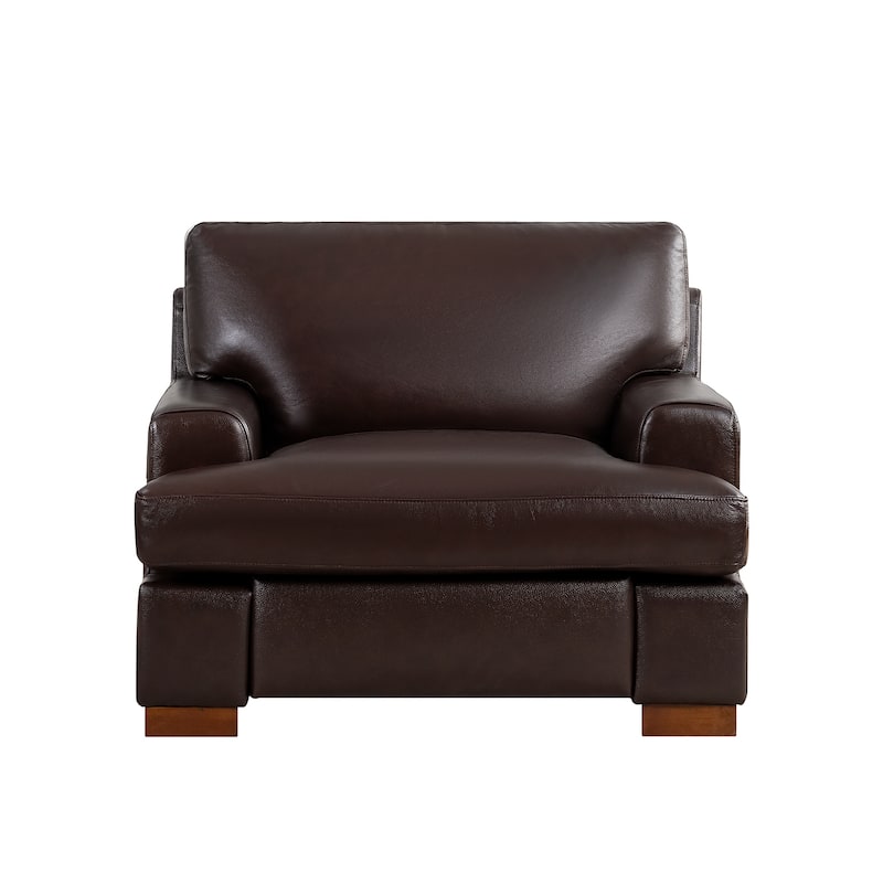 Genuine Leather Sofa Set - Chair, Loveseat & Sofa with Feather Cushions