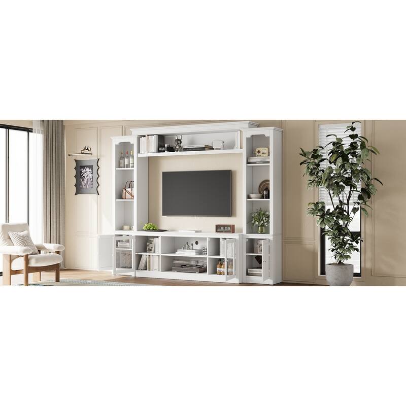 Wall Unit TV Stand with Bookshelves for TVs up to 65", Wood TV Console Table Media Entertainment Center with Storage Cabinet