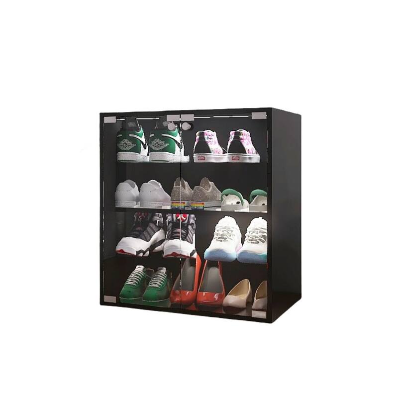 Modern 4-Layer Glass Shoe Organizer Cabinet with LED Light, Bluetooth Control, and Adjustable Shelves for Shoe Display