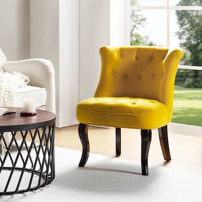 Paolino 25.1" Wide Traditional Velvet Button-tufted Back Stools with Wood Legs by HULALA HOME