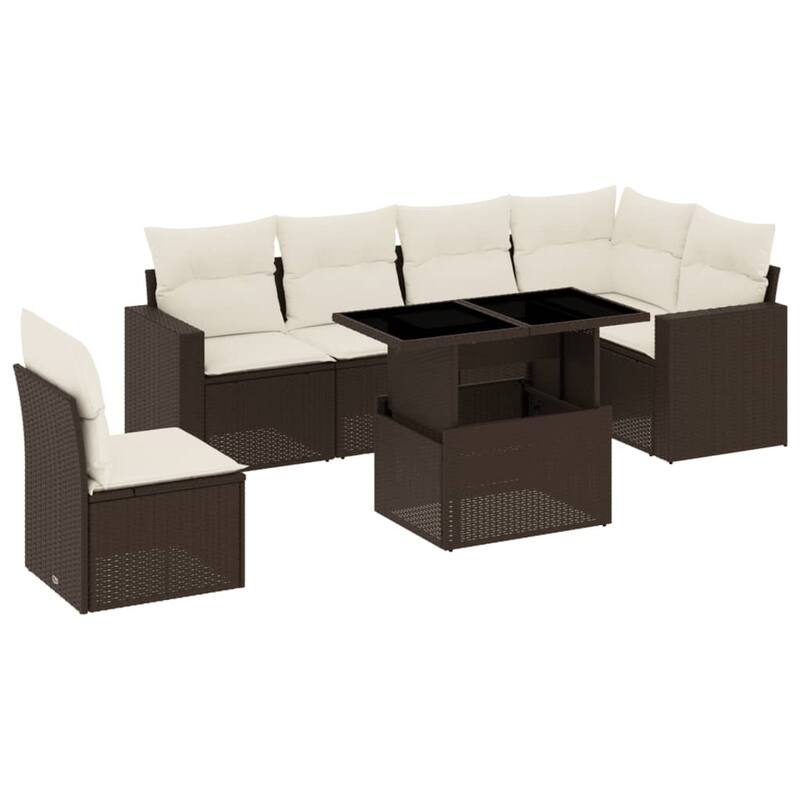 vidaXL Patio Sofa Set with Cushions Outdoor Furniture 7 Piece Poly Rattan - 21.7 x 39.4 x 28.7