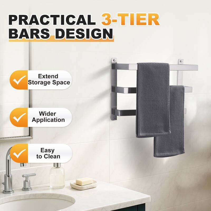 WOWOW Modern Wall-Mounted Stainless Steel Tiered Three-Tier Towel Rack