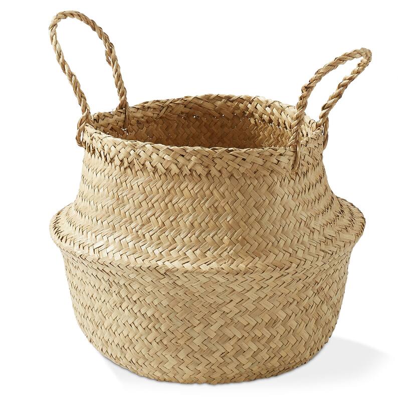 Seagrass Belly Basket Planters Woven Storage Bin Plant Pot Covers - Medium