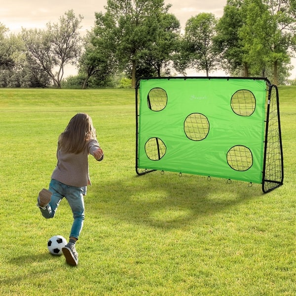 slide 2 of 6, Soozier 8 x 3ft Soccer Goal Target Goal 2 in 1 Design Indoor Outdoor Backyard with All Weather PE Net Best Gift