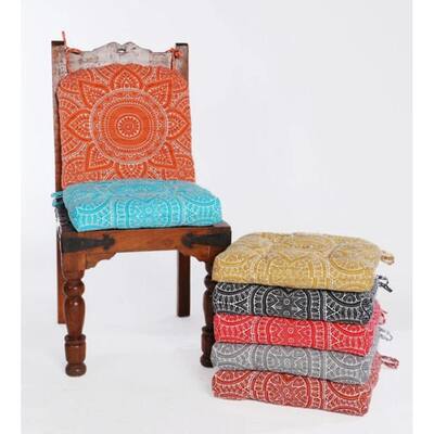 Handmade Cotton Mandala U Shaped Tuffted Thick Chair cushion pads 16''x16'' with Ties for Armchairs Dining Office Chair